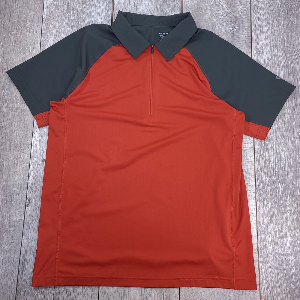 Mountain Hardwear Quarter-Zip Polo Mens Large Orange Grey Colorblock Athletic